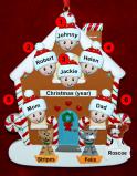 Family of 6 Gingerbread House Christmas Ornament with 3 Dogs, Cats, Pets Custom Add-ons Personalized by RussellRhodes.com
