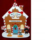 Couples Gingerbread House Christmas Ornament with 3 Dogs, Cats, Pets Custom Add-ons Personalized by RussellRhodes.com