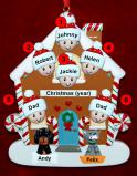Family of 6 Gingerbread House Christmas Ornament with 2 Dogs, Cats, Pets Custom Add-ons Personalized by RussellRhodes.com