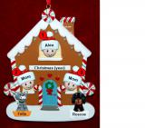 Family of 3 Gingerbread House Christmas Ornament with 2 Dogs, Cats, Pets Custom Add-ons Personalized by RussellRhodes.com