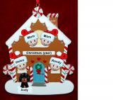 Family of 4 Gingerbread House Christmas Ornament with 1 Dog, Cat, Pets Custom Add-ons Personalized by RussellRhodes.com