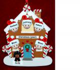 Family of 5 Gingerbread House Christmas Ornament with 1 Dog, Cat, Pets Custom Add-ons Personalized by RussellRhodes.com