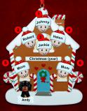 Family of 6 Gingerbread House Christmas Ornament with 1 Dog, Cat, Pets Custom Add-ons Personalized by RussellRhodes.com