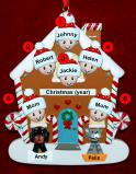 Family of 6 Gingerbread House Christmas Ornament with 2 Dogs, Cats, Pets Custom Add-ons Personalized by RussellRhodes.com