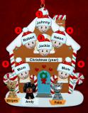 Family of 6 Gingerbread House Christmas Ornament with 3 Dogs, Cats, Pets Custom Add-ons Personalized by RussellRhodes.com