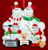 Family Christmas Ornament Snow & Fun for 4 with Dogs, Cats, Pets Custom Add-ons Personalized by RussellRhodes.com