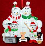 Family Christmas Ornament Snow & Fun for 4 with Dogs, Cats, Pets Custom Add-ons Personalized by RussellRhodes.com