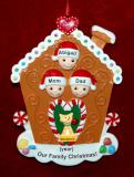 Family Christmas Ornament Gingerbread Joy for 3 with Pets Personalized by RussellRhodes.com