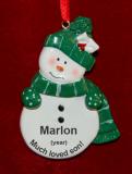Green Snowman for Son Christmas Ornament Personalized by Russell Rhodes