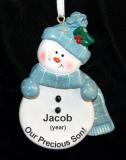 Son Christmas Ornament Frosty Blue Snowman Personalized by RussellRhodes.com