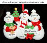 Snow Family with Tree for 3 Christmas Ornament with Pets Personalized by RussellRhodes.com