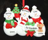 Grandparents Christmas Ornament Snow Fam 3 Grandkids with Pets Personalized by RussellRhodes.com