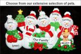 Snow Family with Tree for 5 Christmas Ornament with Pets Personalized by Russell Rhodes