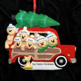 Family Christmas Ornament Woody for 6 with Pets by Russell Rhodes