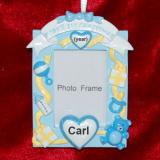 Baby's First Christmas Ornament Loving Hearts Photo Frame Blue Personalized by RussellRhodes.com