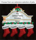 Stockings Hung with Care Family of 4 Christmas Ornament with Pets Personalized by Russell Rhodes