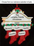 Stockings Hung with Care Family of 5 Christmas Ornament with Pets Personalized by Russell Rhodes