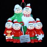 Fun in the Snow Family Christmas Ornament with Pets by Russell Rhodes