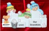 Grandparents Christmas Ornament Snowball Fun 3 Grandkids with Pets Personalized by RussellRhodes.com