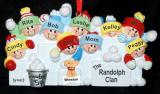Family Christmas Ornament Snowball Fun for 9 with Pets Personalized by RussellRhodes.com