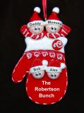 Personalized Family Christmas Ornament Holiday Mitten for 4 by Russell Rhodes
