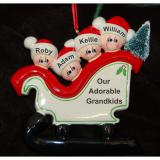 Personalized Grandparents Christmas Ornament Sleigh 4 Grandkids by Russell Rhodes