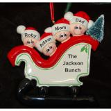 Personalized Family Christmas Ornament Sleigh for 4 by Russell Rhodes