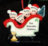 Family Christmas Ornament Sleigh for 4 with Pets Personalized by RussellRhodes.com