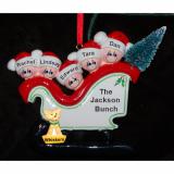 Family Christmas Ornament Sleigh for 5 with Pets by Russell Rhodes
