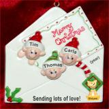 Seasons Greetings Family Christmas Ornament for 3 with Pets Personalized by RussellRhodes.com