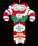 Family Christmas Ornament Candy Canes for 3 with Pets Personalized by RussellRhodes.com