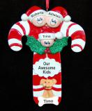 Family Christmas Ornament Candy Canes Just the 3 Kids with Pets Personalized by RussellRhodes.com