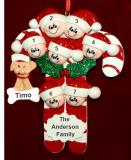 Family Christmas Ornament Candy Canes for 7 with Pets Personalized by RussellRhodes.com