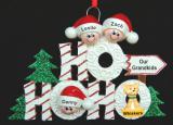 Grandparents Christmas Ornament Ho Ho Ho 3 Grandkids with Pets by Russell Rhodes