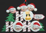 Family Christmas Ornament Ho Ho Ho for 5 with Pets by Russell Rhodes