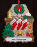 Personalized Fanily Christmas Ornament Stone Fireplace 3 Kids by Russell Rhodes