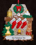Fanily Christmas Ornament Stone Fireplace 3 Kids with Pets by Russell Rhodes