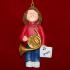 French Horn Virtuoso, Female Brown Hair Christmas Ornament Personalized by Russell Rhodes
