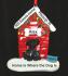 Black Dog with Holiday Dog House Christmas Ornament Personalized by RussellRhodes.com